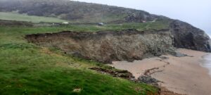 Coastel erosion and regression at First Downs, Porthleven.