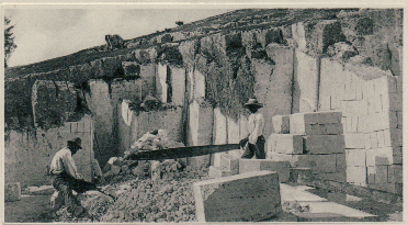 Historic Quarry showing bathstone mining with a large 'Frigbob' saw